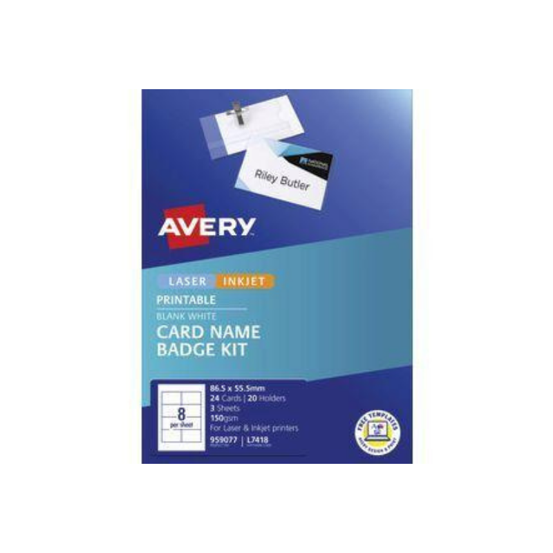 avery card name badges kit 86.5x55.5mm 8up 3 sheets inkjet laser