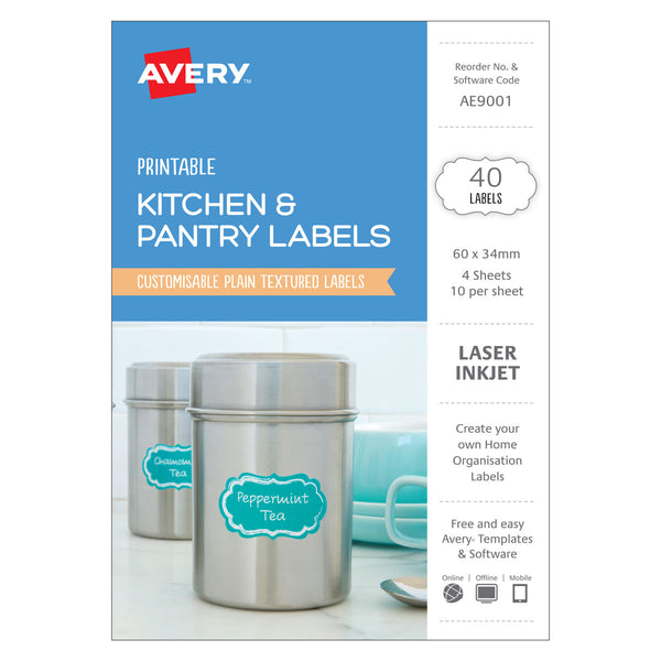Avery Kitchen & Pantry Labels Oval 60x34mm 10up 4 Sheets