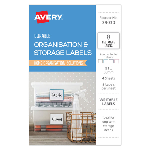 Avery Organisation & Storage Labels 91x68mm 2up 4 Sheets