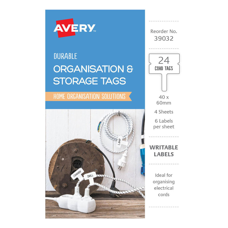 Avery Organisation & Storage Tags 40x60mm 6up 4 Sheets