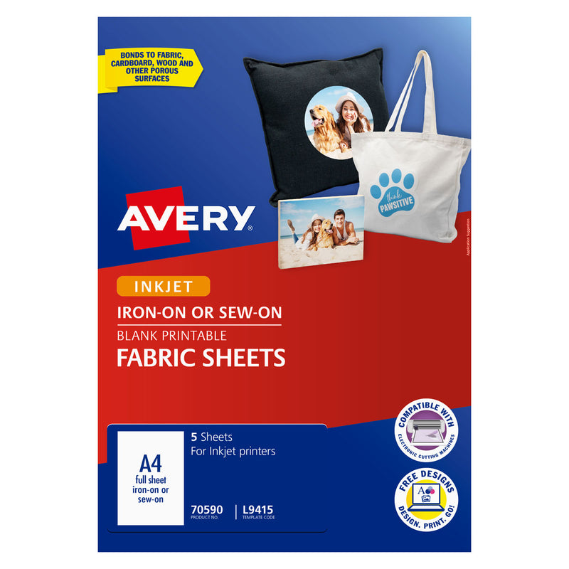 Avery Printable Fabric Sheets A4 1up 5 Sheets L9415