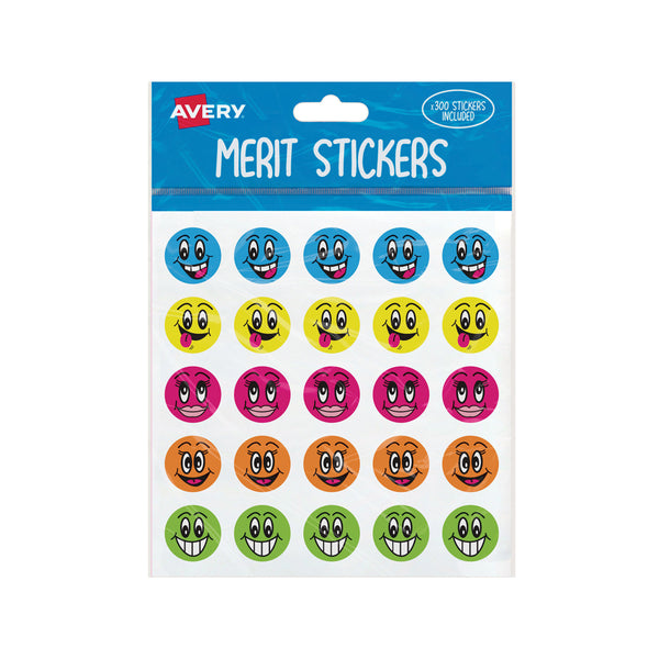 Avery Merit Stickers Smiley Faces Round 22mm 300 Pack