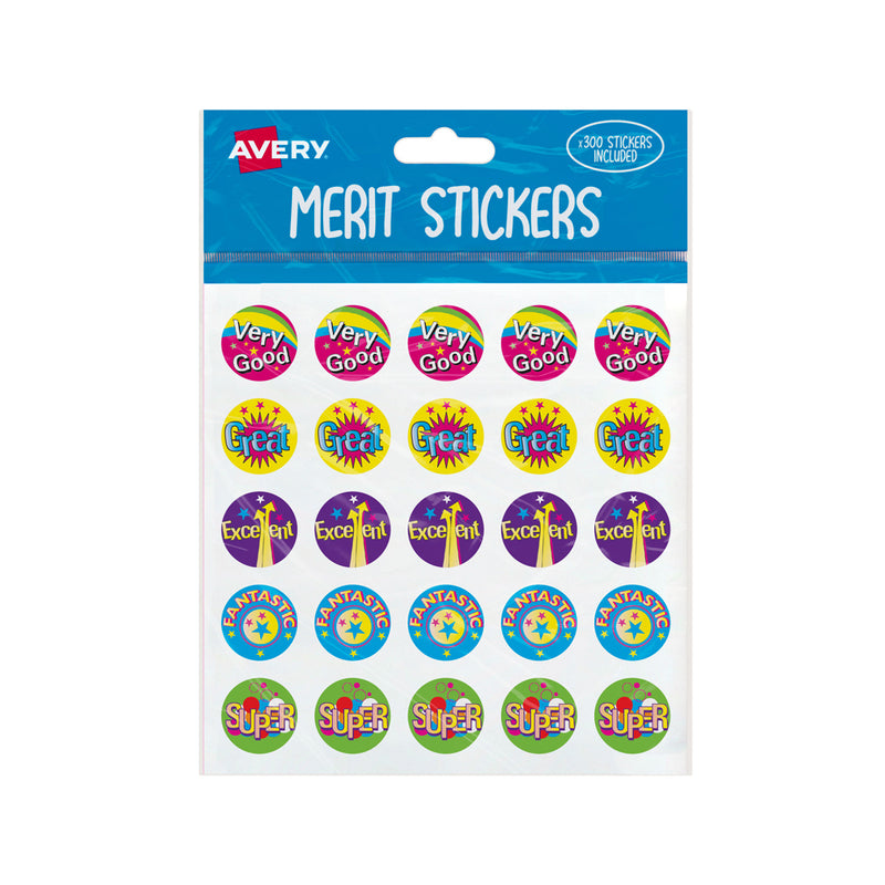 Avery Merit Stickers Assorted Captions Round 22mm 300 Pack