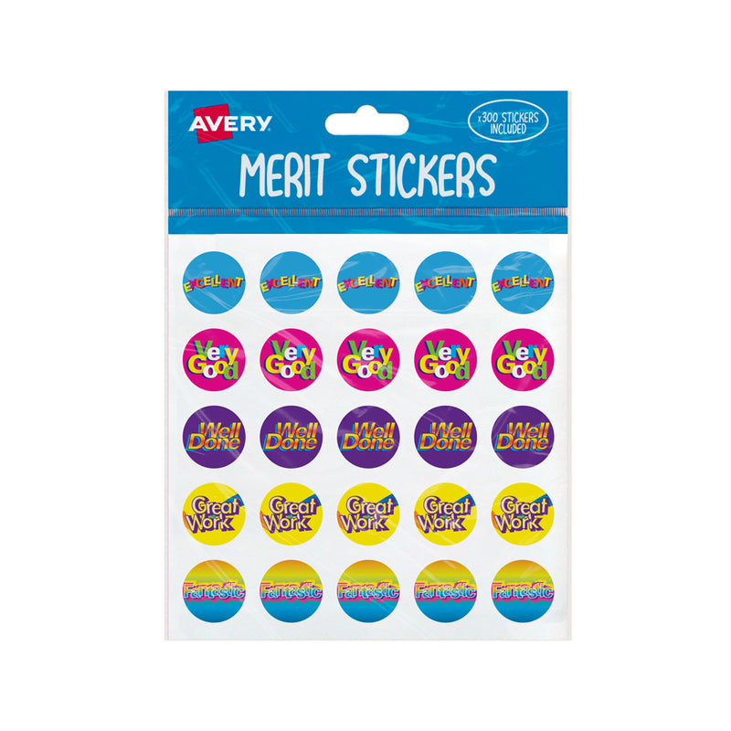 Avery Merit Stickers Assorted Captions Round 22mm 300 Pack