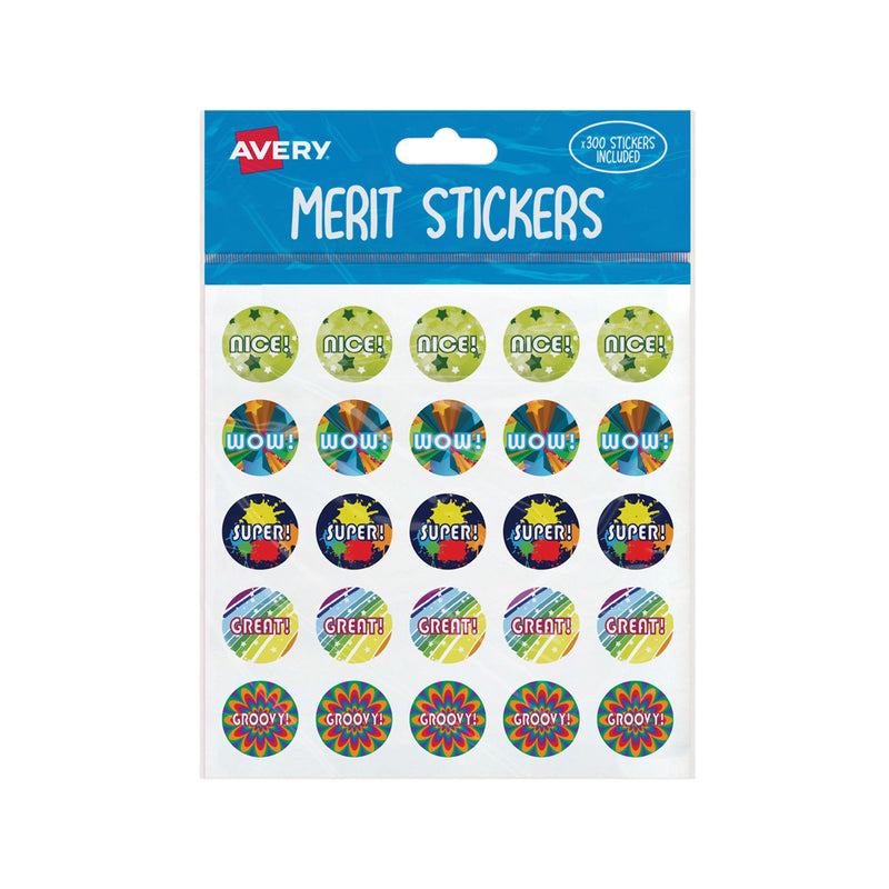 Avery Merit Stickers Assorted Captions Round 22mm 300 Pack