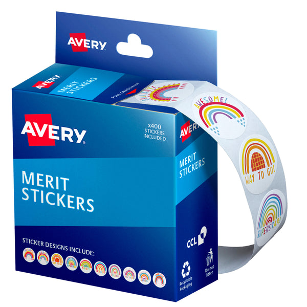 Avery Merit Stickers Dispenser Rainbows 24mm 400 Pack
