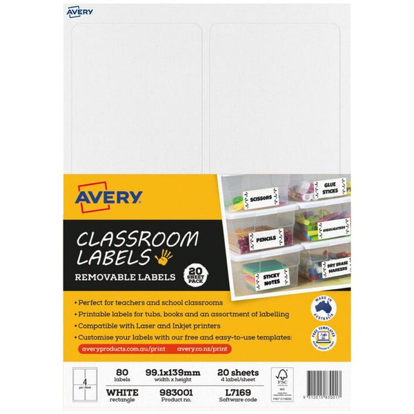 Avery Classroom Labels 4up 20 Sheets