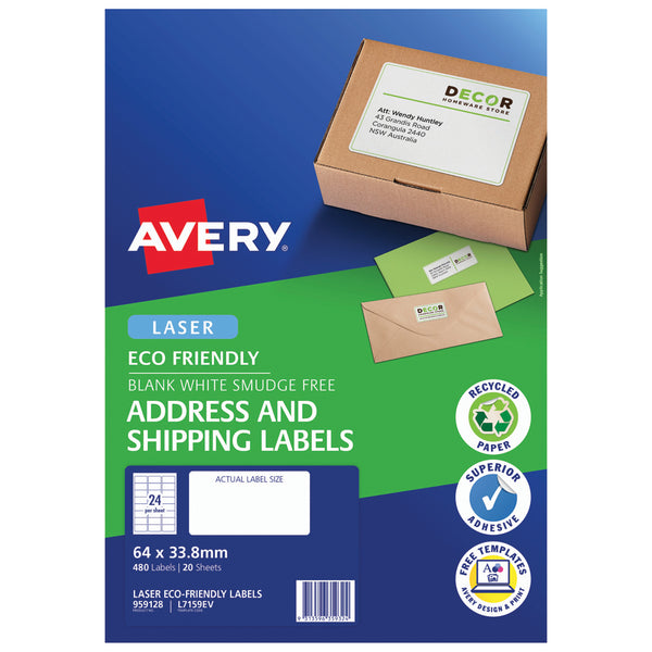 Avery Eco Friendly Address Labels 64x33.8mm 24up 20 Sheets