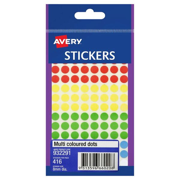 avery assorted dots 8mm pack of 416