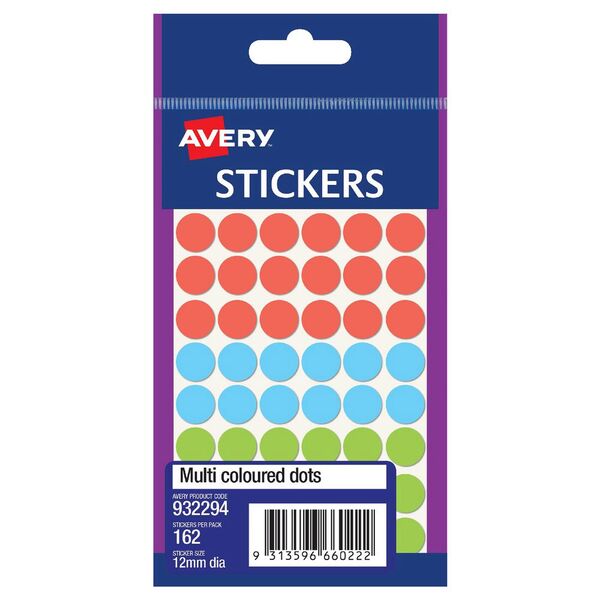 avery assorted dots 12mm pack of 162