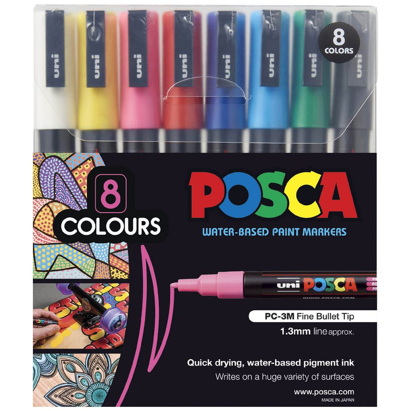 Uni Posca Marker 0.9-1.3mm 8 Piece Assorted