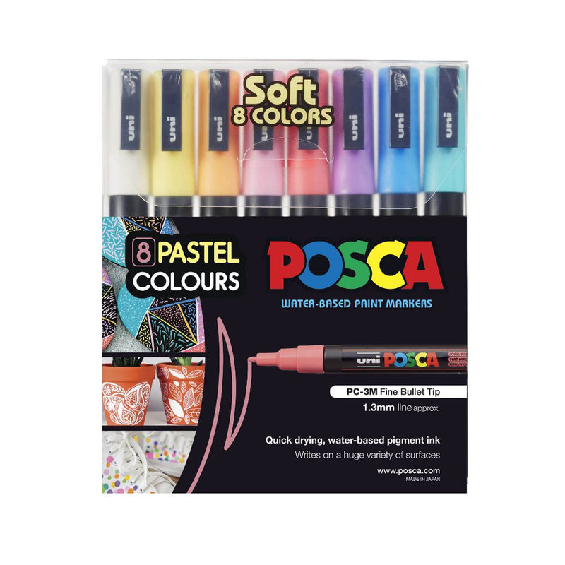 Uni Posca Marker 0.9-1.3mm 8 Piece Soft Colours