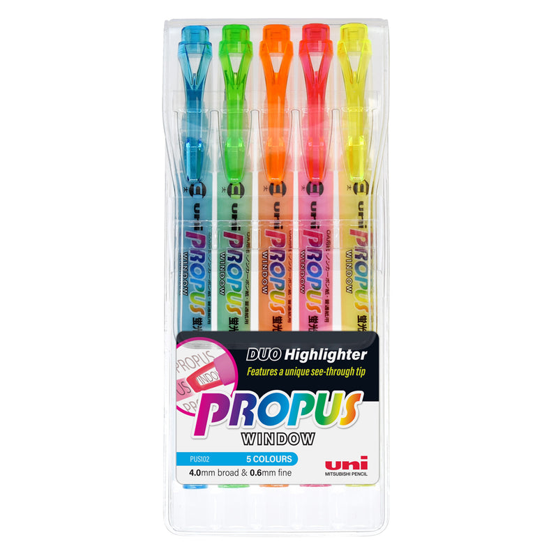 Uni Propus Window Double-ended Highlighter 4.0MM/0.6MM - Pack of 5