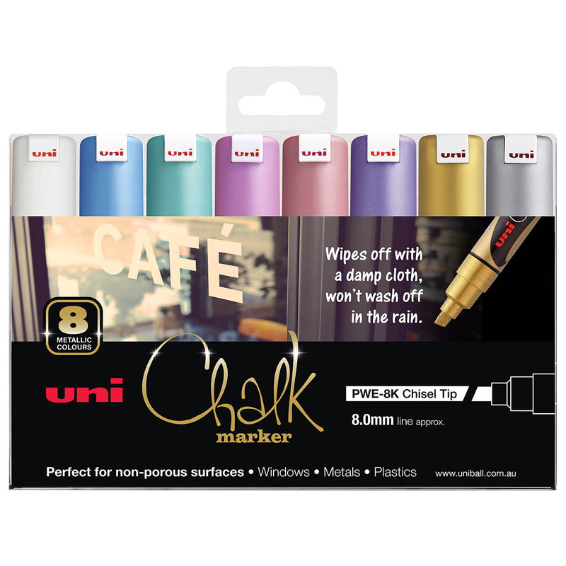 Uni Chalk Marker 8.0mm Bold Chisel Tip Metallic