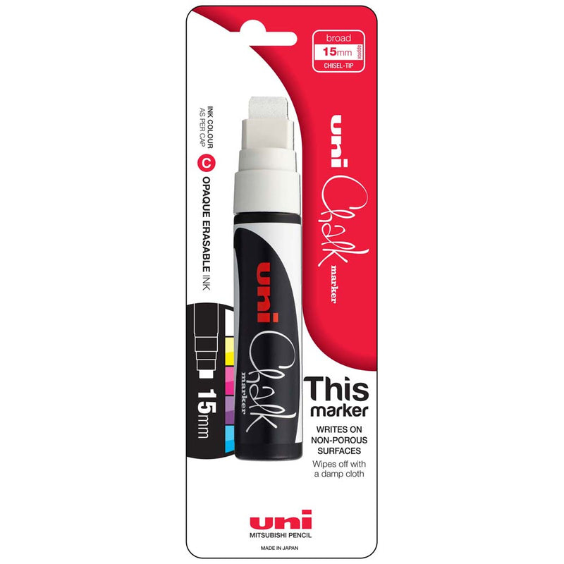 Uni Chalk Marker 15.0mm Chisel Tip White