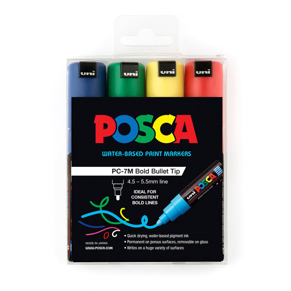 Uni Posca Marker 4.5-5.5mm Green Yellow Red Blue - Pack Of 4