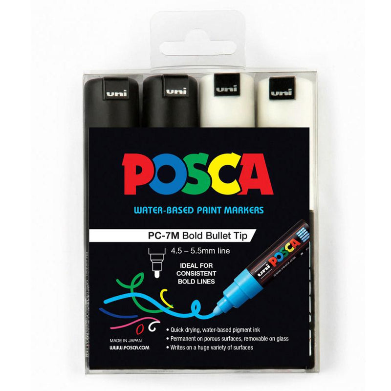 Uni Posca Marker 4.5-5.5mm Black White - Pack Of 4