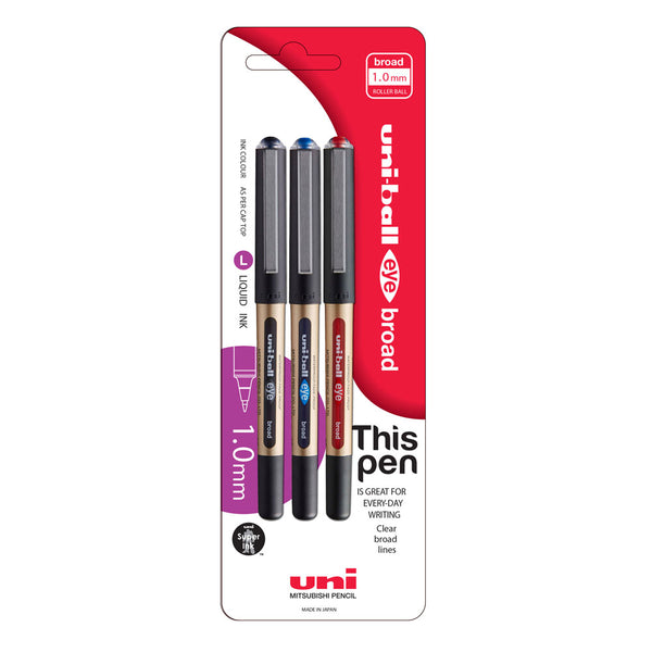 Uni-ball Eye 1.0MM Capped Micro 3 Pack Assorted - Pack of 3