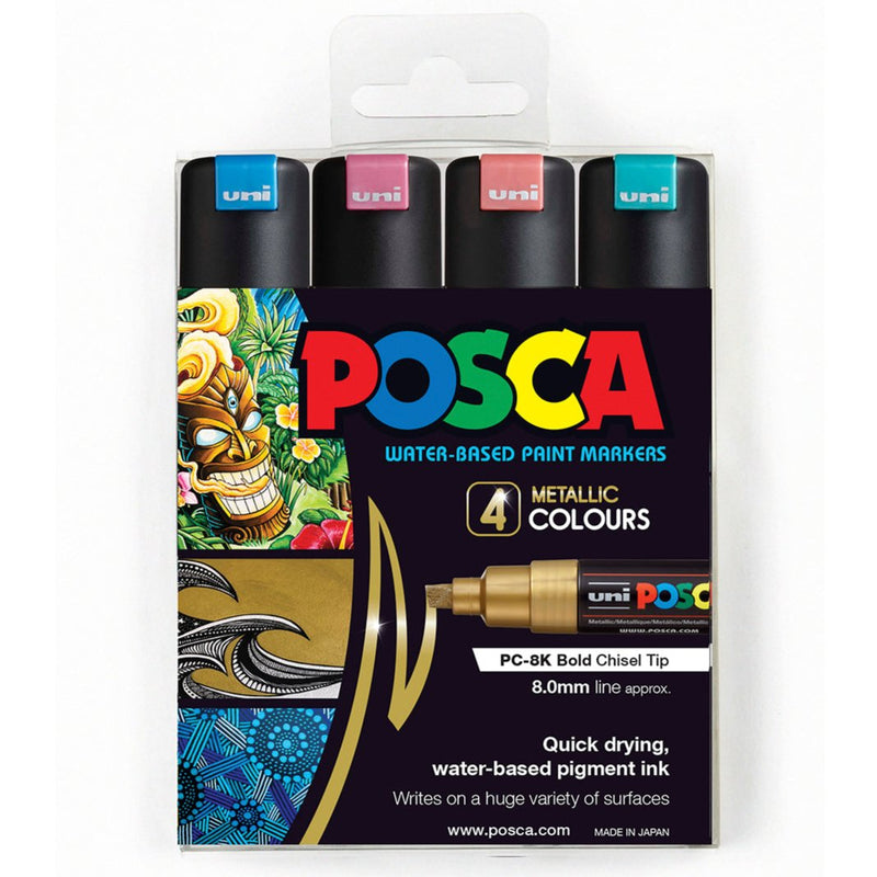 Uni Posca Marker 8.0mm Bold Chisel Metallic - Pack Of 4