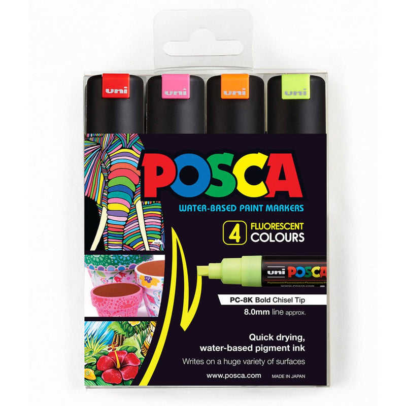 Uni Posca Marker 8.0mm Bold Chisel Fluoro - Pack Of 4