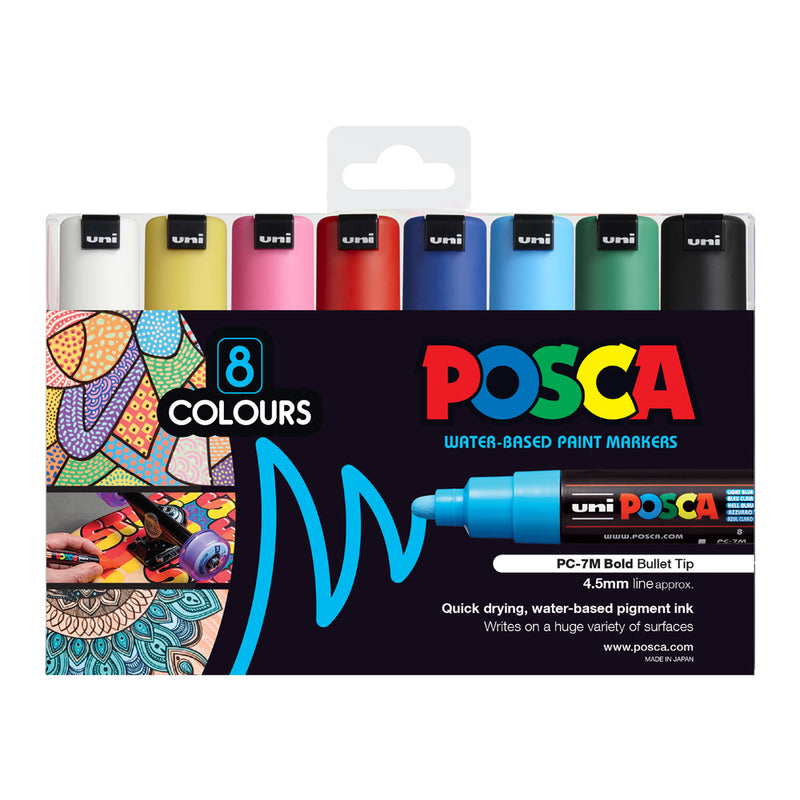 Uni Posca Marker 4.5-5.5mm Bold Bullet Assorted - Pack Of 8