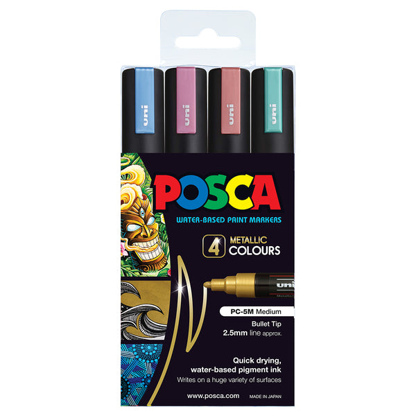 Uni Posca Markers PC-5M 1.8-2.5mm Metallic Sets#Pack Size_PACK OF 4