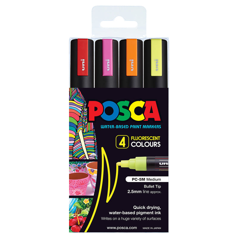 Uni Posca Marker 1.8-2.5mm Craft Medium Bullet Fluoro - Pack Of 4