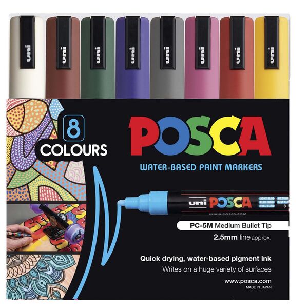 Uni Posca Marker 1.8-2.5mm Craft Medium Bullet Dark Colours - Pack Of 8