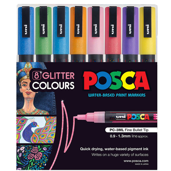Uni Posca Marker 0.9-1.3mm Fine Glitter - Pack Of 8