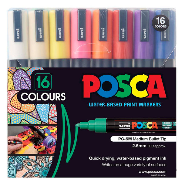 Uni Posca Marker 1.8-2.5mm Craft Medium Bullet Assorted - Pack Of 16