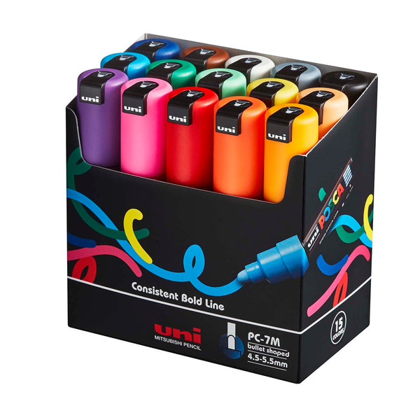 Uni Posca Marker 4.5-5.5mm Bold Bullet Assorted - Pack of 15