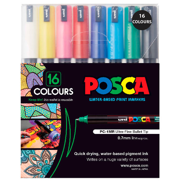 Uni Posca Marker 0.7mm Ultra-fine Pin Tip Assorted Pack Of 16