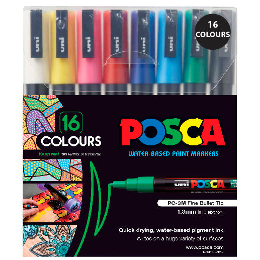 Uni Posca Marker 0.9-1.3mm Fine Assorted Pack Of 16