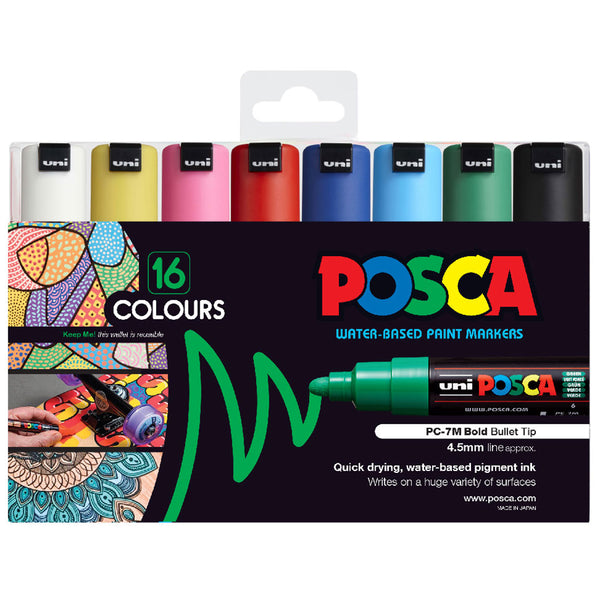 Uni Posca Marker 4.5-5.5mm Bold Bullet Assorted Pack Of 16