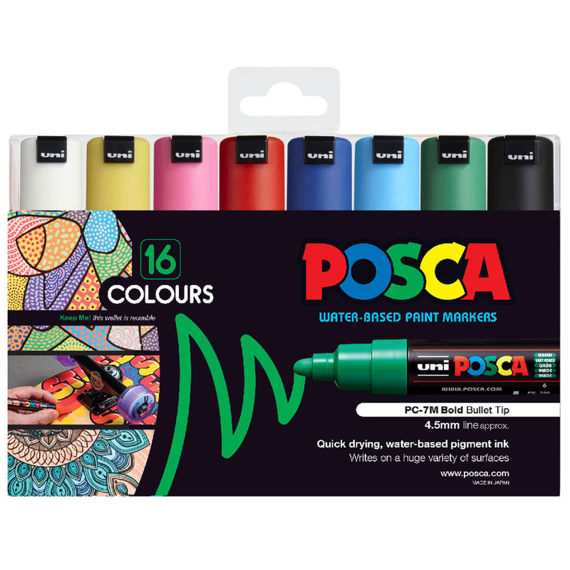 Uni Posca Marker 4.5-5.5mm Bold Bullet Assorted Pack Of 16