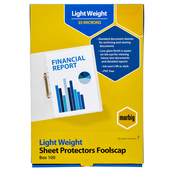 marbig® sheet protectors lightweight foolscap pack of 100