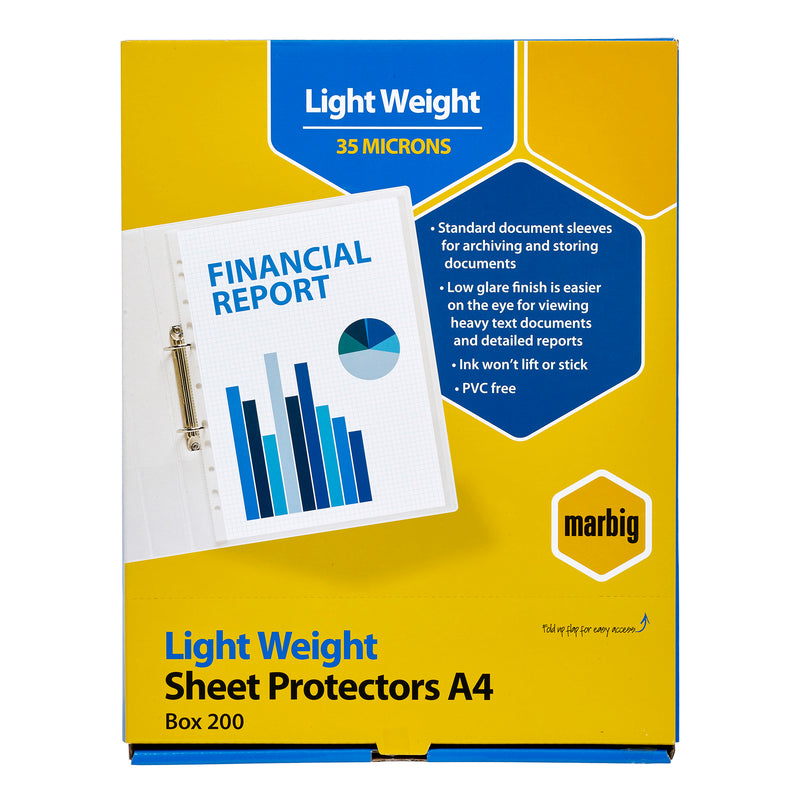 marbig® sheet protectors lightweight a4 box of 200