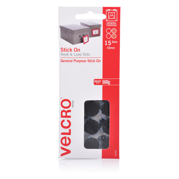 velcro® brand stick on hook & loop dots 15 dots 16mm#colour_BLACK