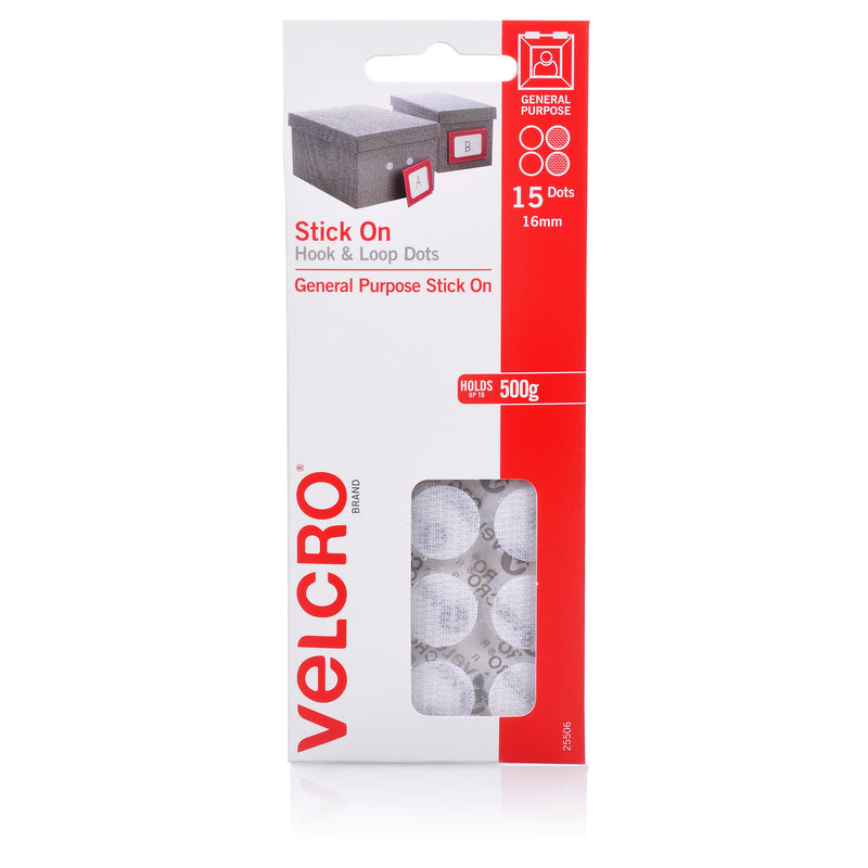 velcro® brand stick on hook & loop dots 15 dots 16mm