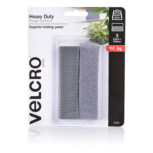 velcro® brand heavy duty hook & loop rough surface 25x100mm pack of 3