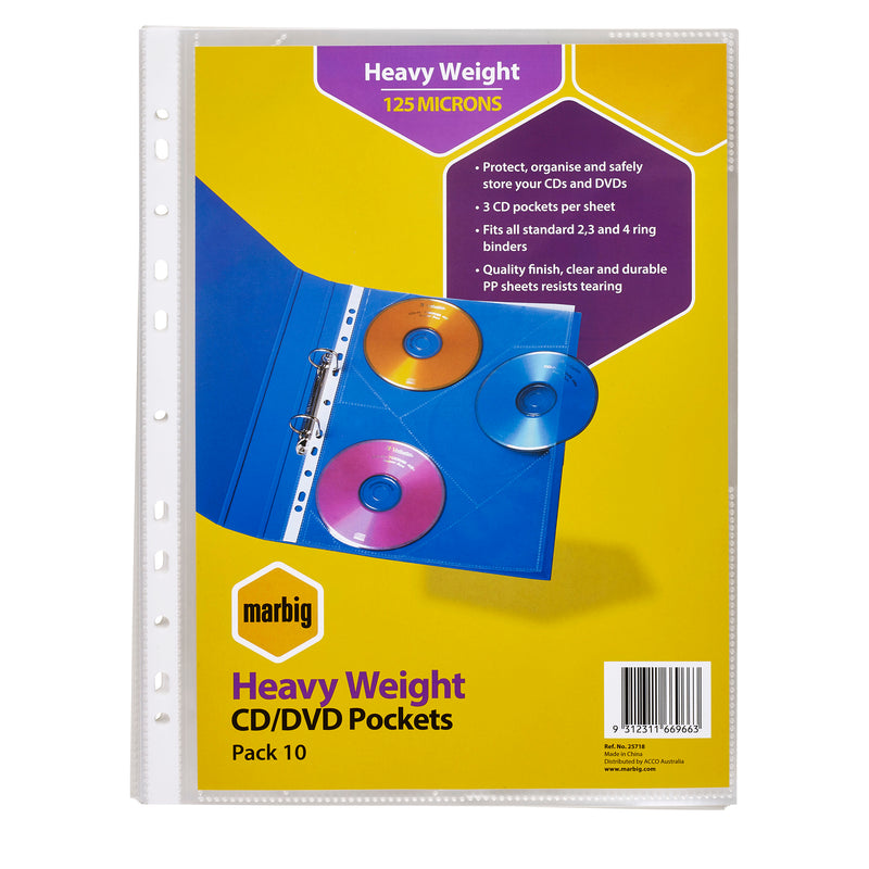 marbig® sheet protectors heavyweight a4 cd/dvd pack of 10