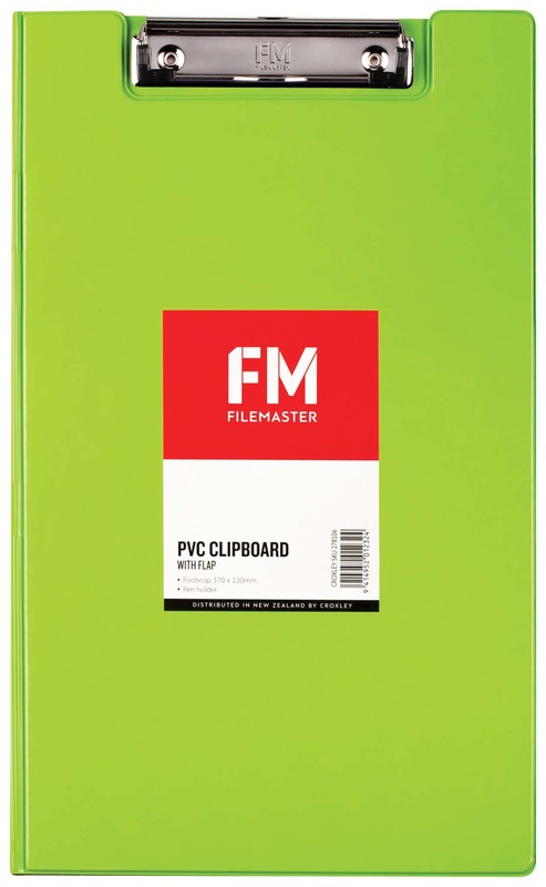 fm pvc clipboard with flap lime green size foolscap