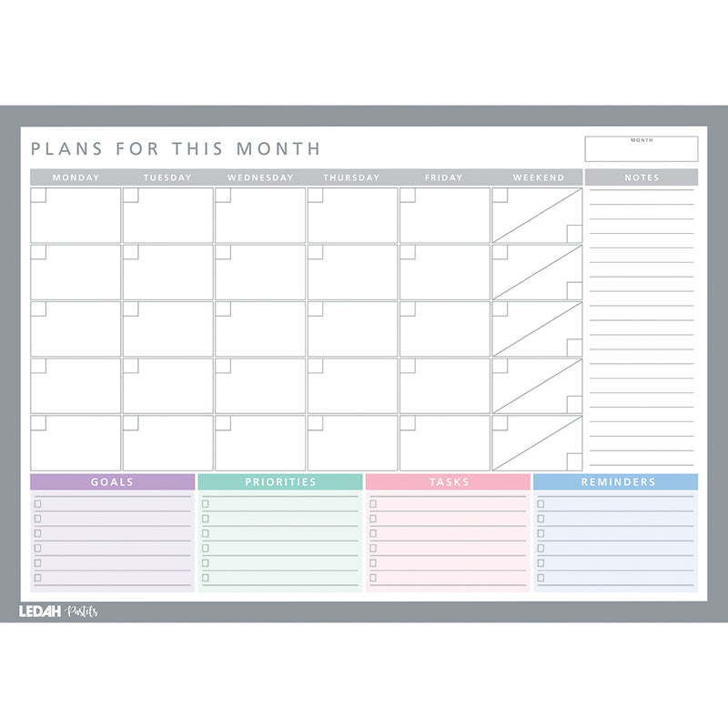 Ledah Pastels Monthly Desk Planner