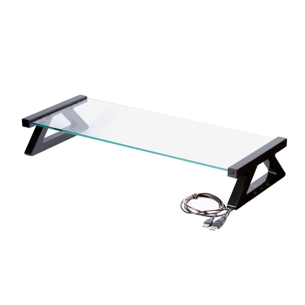 esselte monitor stand glass with 3 x usb 57cm black legs
