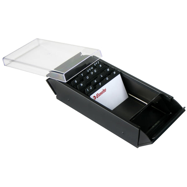 esselte elements business card box metal 600 cards black