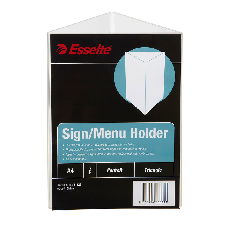 esselte sign menu holder triangle clear