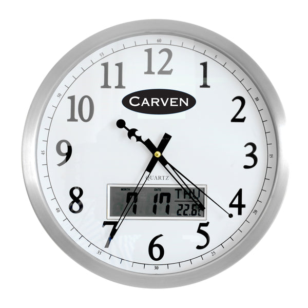 carven clock 350mm aluminium frame with lcd date