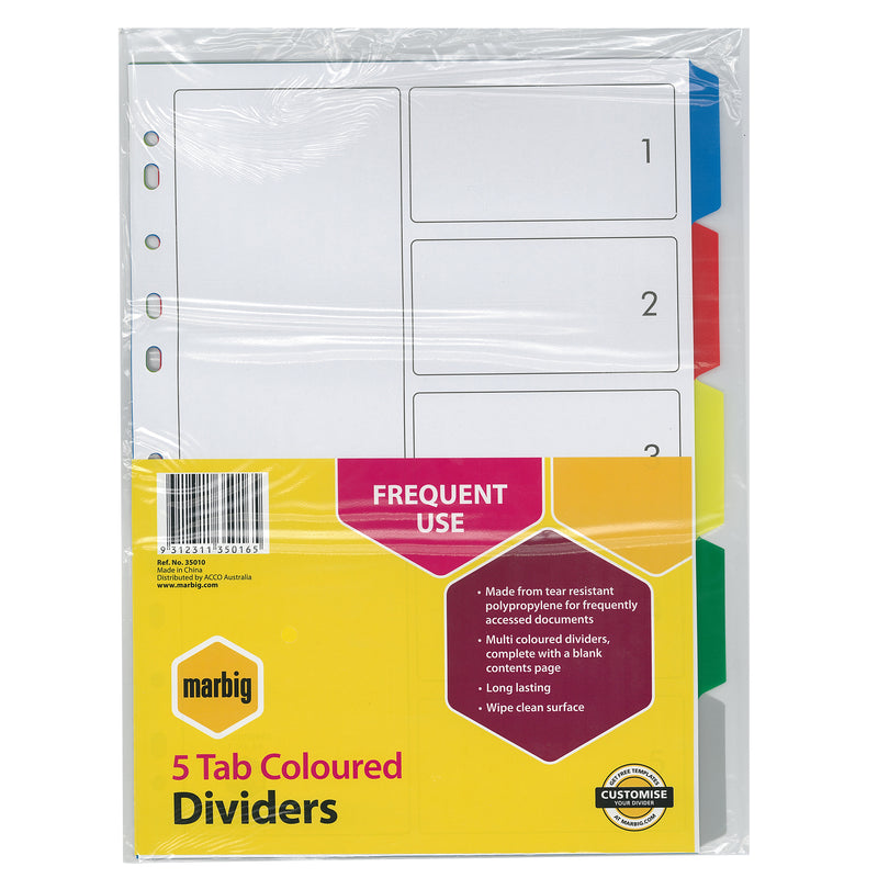 marbig® indices & dividers pp a4 multi colour