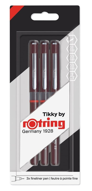Rotring Tikky Graphic Pen Black Set Of 3 (0.1 0.3 0.5)