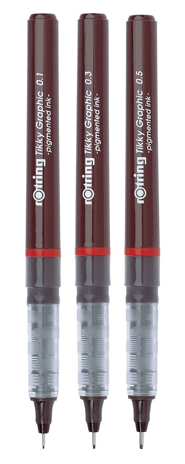 Rotring Tikky Graphic Pen Black Set Of 3 (0.1 0.3 0.5)